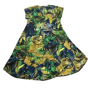 Dress Addict Tropical Floral Midi Dress Size XL Asymmetric Hem Pockets Cotton